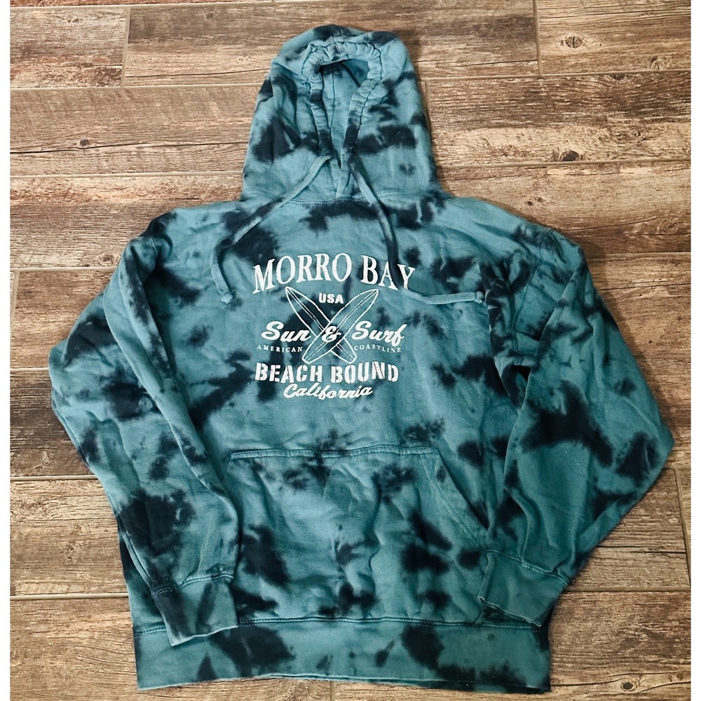 Morro Bay California Beach - Tye-die Cotton Hoodie - Large - Greenish Blue
